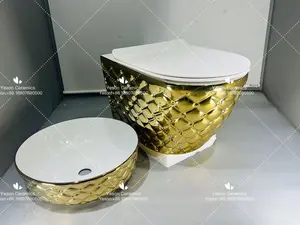 Yeson Hot sale design especial ouro preto azul cor wc parede pendurada cerâmica vaso sanitário para banheiro do hotel