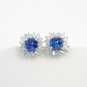 925 Silver Sugar Tower Sapphire <b>Earrings</b> with Sunflower Surrounding <b>Earrings</b> - Product Image 1