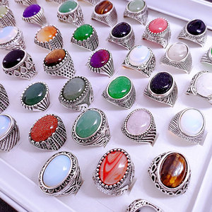 خواتم رجالية كبيرة من سبيكة الفضة العتيقة بأحجار كريمة شفافة بألوان مختلفة متوفرة بالجملة لعام 2026 - Product Image 3