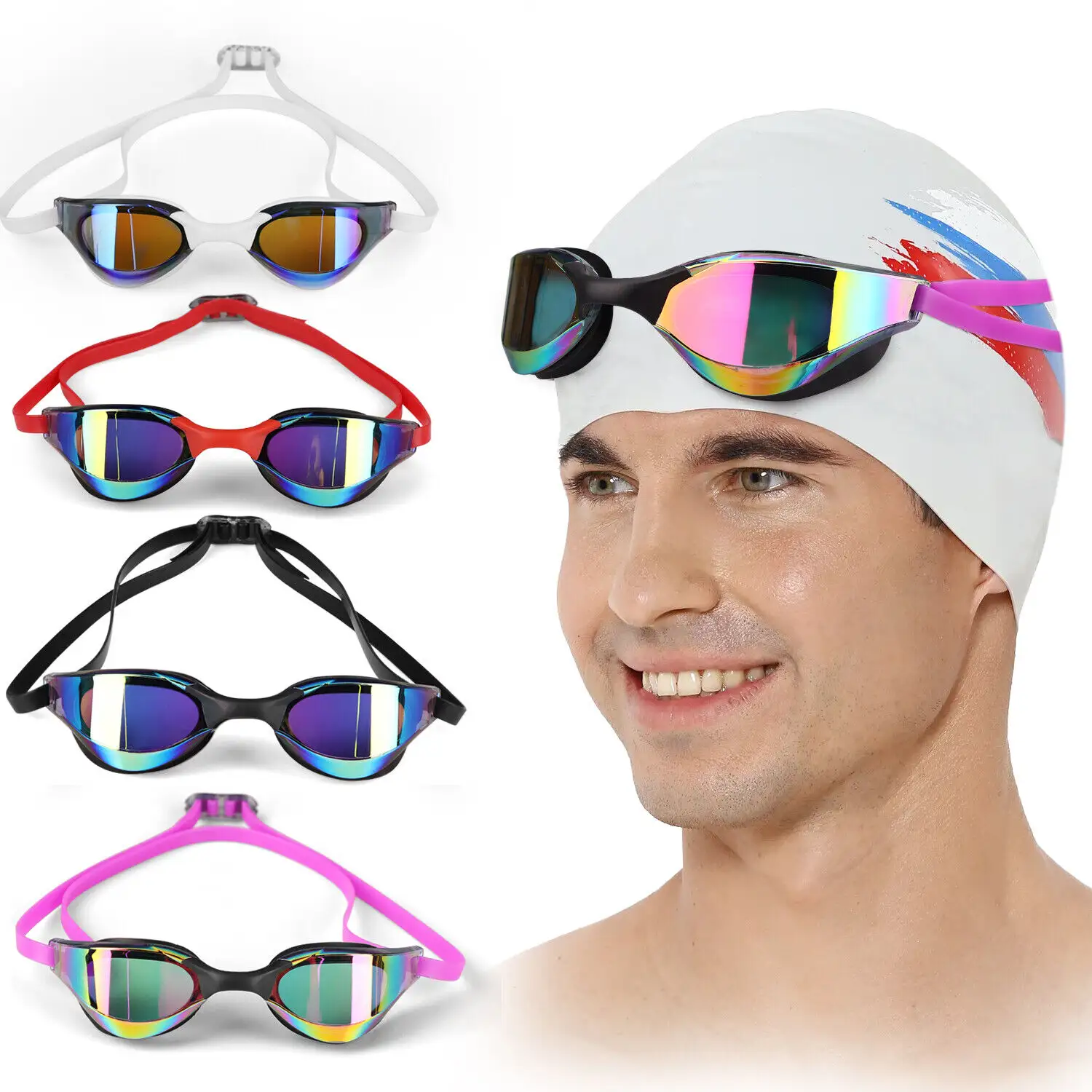 Custom logo mirrored swim goggles UV protection racing adult best swimming goggles