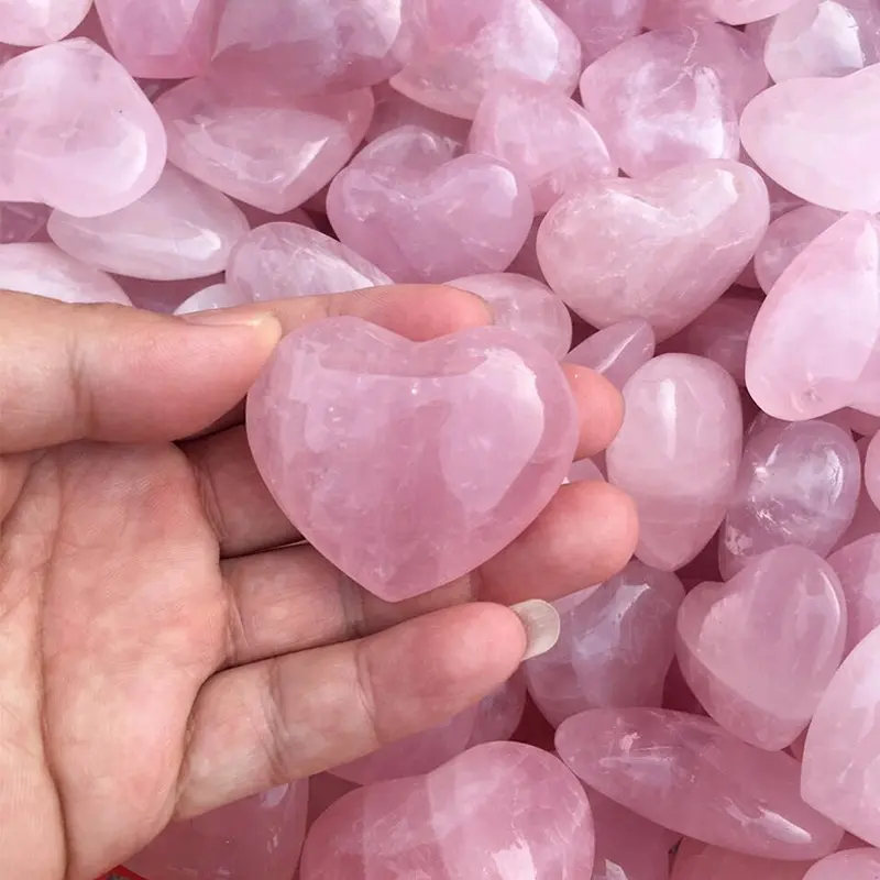 HQSLP 40mm Rose Quartz Heart Pink Love Shaped Crystal Natural Gemstone Heart Rose Quartz Crystal Heart