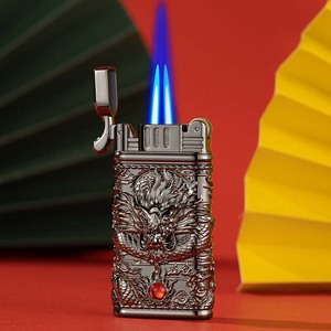 2024 Venta al por mayor Dragon encendedor de <span class=keywords><strong>gas</strong></span> butano doble llama azul encendedor a prueba de viento - Product Image 1