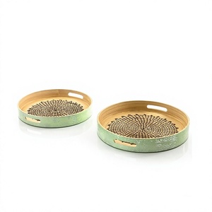 ถาดเสิร์ฟอาหารสองขนาด ถาดโลหะทำมือทรงกลม สำหรับเสิร์ฟชา กาแฟ ขายดีที่สุด - Product Image 1
