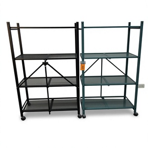 Étagère de rangement pliable à 4 niveaux en métal grillagé avec roulettes, étagère roulante en acier thermolaqué - Product Image 1