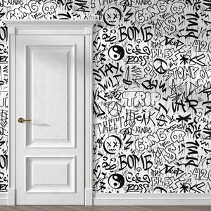Arte callejero urbano dibujos animados en blanco y negro <span class=keywords><strong>graffiti</strong></span> peeling murales papel tapiz autoadhesivo - Product Image 3
