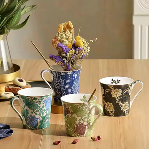 แก้วกาแฟชาสไตล์ยุโรปสมัยใหม่แบบมินิมอลสไตล์ญี่ปุ่น หลายสี ทำจากเซรามิกเนื้อละเอียด ขอบทอง ใช้ซ้ำได้ เป็นมิตรต่อสิ่งแวดล้อม ชุดของขวัญ - Product Image 1