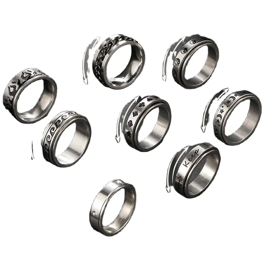 Wholesale custom Anxious Black Cool Spindle Stainless Steel Wedding Plain Ring for men