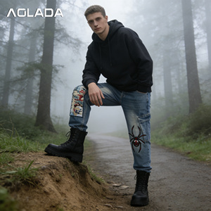 Jeans in Denim Lavato Azzurro per <span class=keywords><strong>Uomo</strong></span>, Vestibilità Comoda, Gamba Dritta, Pantaloni in Denim Morbidi, Traspiranti e Casual - Product Image 4