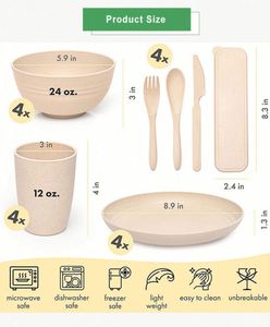 Produits sans BPA avec logo personnalisé, bols, tasses, assiettes et plats biodégradables, vaisselle en paille de blé, ensembles de vaisselle - Product Image 2