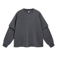 T-shirt Homme Oversize Vintage en Coton Lavé Effet Vieilli Coupe Boxy Streetwear Personnalisable Double Couche Manches Longues