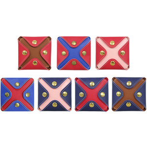 Creative Leather <b>Coin</b> Purse, DIY Color-Blocking <b>Coin</b> Purse, Buckle Four-Corner <b>Coin</b> Purse, Trendy Mini Earphone <b>Bag</b> - Product Image 1