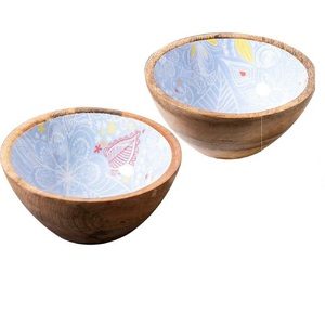 Bol en bois d'acacia de conception classique Table à manger Bol de service en bois décoratif avec le bol coloré multiple - Product Image 3