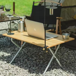 <b>Outdoor</b> Wooden <b>Folding</b> <b>Table</b> Rectangular Aluminum Base Minimalist Design for Camping Use - Product Image 1