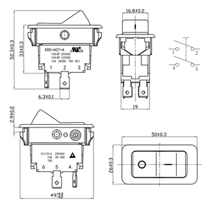 مفتاح روكر أسود KDC-A07-A برباعي الأطراف ثنائي الوضع تشغيل/إيقاف تيار متردد 10 أمبير/15 أمبير DPST للسيارات/القوارب - Product Image 5