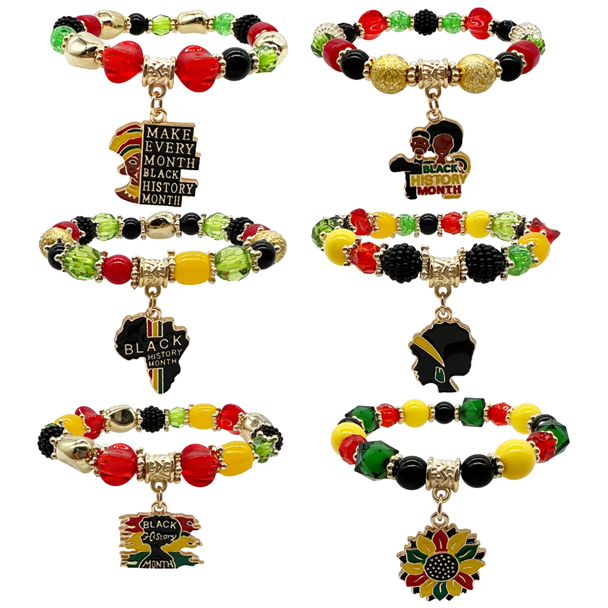 Nouvelle Arrivée Bracelet Noir Histoire Mois Africain Cadeau Bracelet Élastique Fait À La Main Perles Bracelet