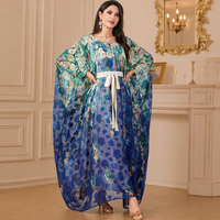 4018 élégant transfrontalier grande taille robe à manches chauve-souris dubaï Abaya imprimé ample décontracté à manches longues pour l'été Eid pour les femmes