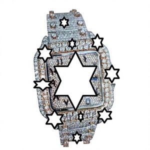 Nouvelle Montre Unisexe de Luxe Faite à la Main en Acier Inoxydable, Boîtier Carré Mécanique, Fermoir à Bouton-Poussoir, Diamant Moissanite, Iced Bust - Product Image 1