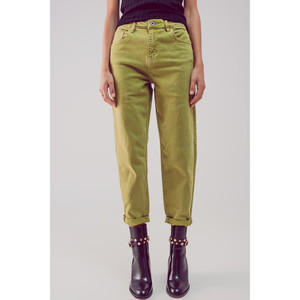 Jeans Slouchy a Vita Media in Cotone Colore Verde Acido - Product Image 3