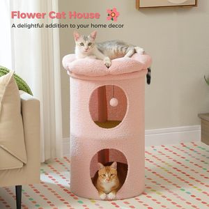 Cute 2 Level <strong>Cat</strong> Tree Tower House <strong>Cat</strong> Cave Condo Beds with Removeable Flower Bed <strong>Hideaway</strong> for Indoor <strong>Cats</strong> - Product Image 3