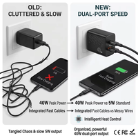 Chargeur rapide pour téléphone 40W PD QC4.0 à double port, adaptateur secteur portable de voyage, prise EU US, contrôle intelligent de la chaleur, charge de deux appareils simultanément