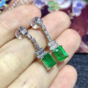 18K White Solid Gold <strong>Drop</strong> Natural <strong>Emerald</strong> Gemstone <strong>Earrings</strong> - Product Image 4