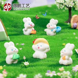 Dp Spring Flowers Bunny Décoration miniature en résine pour maison de poupée, ornement de bureau - Product Image 1
