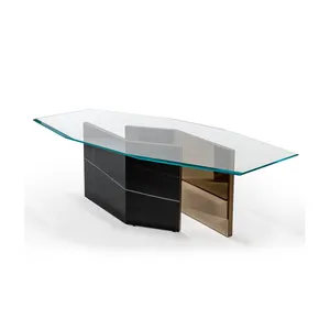 Table à manger en verre au design moderne, ensemble de meubles, en forme d'octogone, table à manger