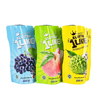 Groothandel op maat gemaakte plastic Doypack zakken met tuit voor fruit- en drankenverpakkingen, aluminium stand-up pouch 200ml met ingebouwde rietje
