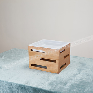Équipement de restauration 5 étoiles Supports de <span class=keywords><strong>buffet</strong></span> alimentaire en bois multicouche avec poêle en céramique Décoration de salle à manger Risers de <span class=keywords><strong>buffet</strong></span> alimentaire - Product Image 5
