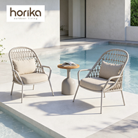 Horika 3 pièces haut de gamme loisirs extérieur meubles de jardin ensemble de bistro cadre en aluminium de luxe corde tissé extérieur balcon ensemble de bistro