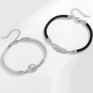 2pcs/Set Milan <b>Rope</b> <b>Rope</b> Chain Feather Star Couple <b>Bracelets</b> for Women Men Silver Pendent Couple <b>Bracelet</b> Set - Product Image 4