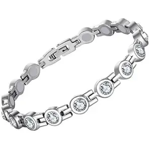 Pulsera magnética para mujer, para aliviar el dolor de artritis, pulseras de terapia magnética de acero de titanio con hermosos brillantes cúbicos - Product Image 1