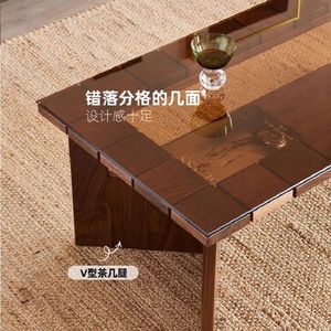 Solid <b>Wood</b> Coffee <b>Table</b> With Tempered Glass Top Rectangular Nordic Japanese Style <b>Small</b> Apartment Durable Design - Product Image 2