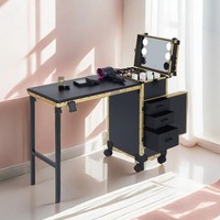 Boîte de présentation pour stand de rue avec miroir LED, portable, sur roulettes, table de manucure pliable avec 3 tiroirs