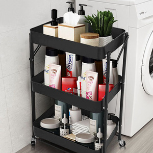 Multi Tier <b>Storage</b> Rack 3 <b>Shelf</b> Carbon Steel Rolling Cart <b>For</b> Bathroom <b>Kitchen</b> Bedroom Organizing Essentials With Wheels - Product Image 1