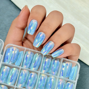 144 <span class=keywords><strong>faux</strong></span> ongles à presser, bleu chrome miroir, bleu <span class=keywords><strong>Saint</strong></span>-<span class=keywords><strong>Valentin</strong></span>, courts, carrés, en acrylique, pour nail art - Product Image 3