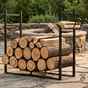 Porte-bûches en acier rectangulaire, revêtement poudré, support de rangement pour bois de chauffage, style moderne, utilisation intérieure et extérieure - Product Image 1
