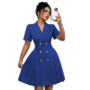 <span class=keywords><strong>Abito</strong></span> <span class=keywords><strong>Estivo</strong></span> da Ufficio per Donne, Stile Vintage Europeo e Americano, in Poliestere, Lunghezza Media, Tinta Unita con Inserti, Resistente alle Pieghe, Doppio Strato - Product Image 1