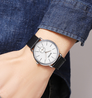 SKMEI 2308 Luxus-Quarzuhr mit schwarzem Echtlederarmband, wasserdicht, Quarzwerk, Herrenuhr