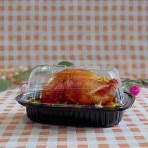 Disposable Microwave Turkey Box Plastic Packing Roast Chicken Turkey Container Black Tray Box With Transparent Lid