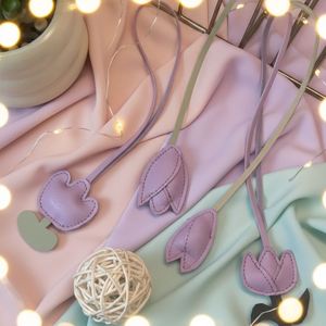 <b>Sweet</b> Pu Leather Light Keychain Tulip Pendant Cotton-Padded Puffy Charm Embossed Modern Cute Purple <b>Flower</b> Couple Backpack Gifts - Product Image 4