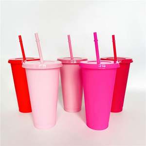 Gobelet à paillettes rouge rose 24 oz, capacité 24 oz, en plastique PP, à boire directement, anti-fuite, pour café, fête, avec couvercles et pailles, logo imprimable - Product Image 5