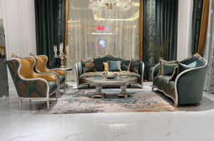 <span class=keywords><strong>Sofa</strong></span> mewah klasik Italia Royal Eropa ukiran tangan kayu Solid perak emas daun emas emas emas <span class=keywords><strong>Sofa</strong></span> kain hijau - Product Image 2