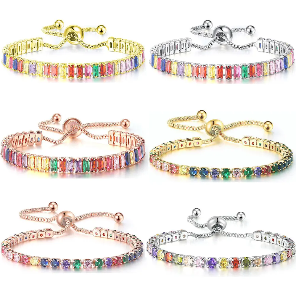 Braccialetti da Tennis multicolori regolabili per le donne gioielli a catena a mano con bracciale con ciondolo in zircone colorato arcobaleno da donna