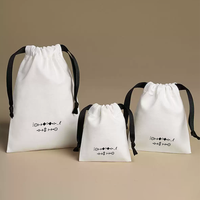 Tas Serut Katun Putih Logo Kustom Ramah Lingkungan Kantong Kemasan Kain Twill untuk Kecantikan Perawatan Kulit Sabun Perhiasan Hadiah Branding