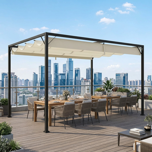 Pérgola Moderna de Metal con Recubrimiento en Polvo para Exteriores, Toldo Retráctil, Gazebo Montado en Pared, Color Beige - Product Image 2
