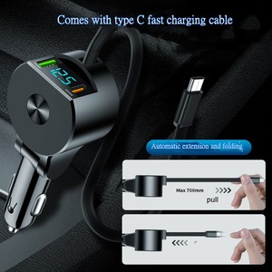 Vendeur en gros de gadgets de voiture PD30W USB Type <span class=keywords><strong>C</strong></span> pour iPhone avec affichage LED allume-cigare <span class=keywords><strong>3</strong></span> en 1 chargeur de voiture rétractable - Product Image 2