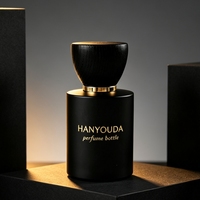 Ensemble de flacons de parfum de luxe en verre noir givré mat, 30 ml, 50 ml, 100 ml, flacon vide avec pulvérisateur à pompe, bouchon en bois, emballage personnalisé avec logo, boîte cadeau