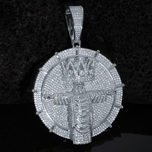 YIWEN liontin model Hip Hop perak murni S925 S925 liontin King Mahkota bundar es zirkon 5A perhiasan baru <span class=keywords><strong>2025</strong></span> - Product Image 4