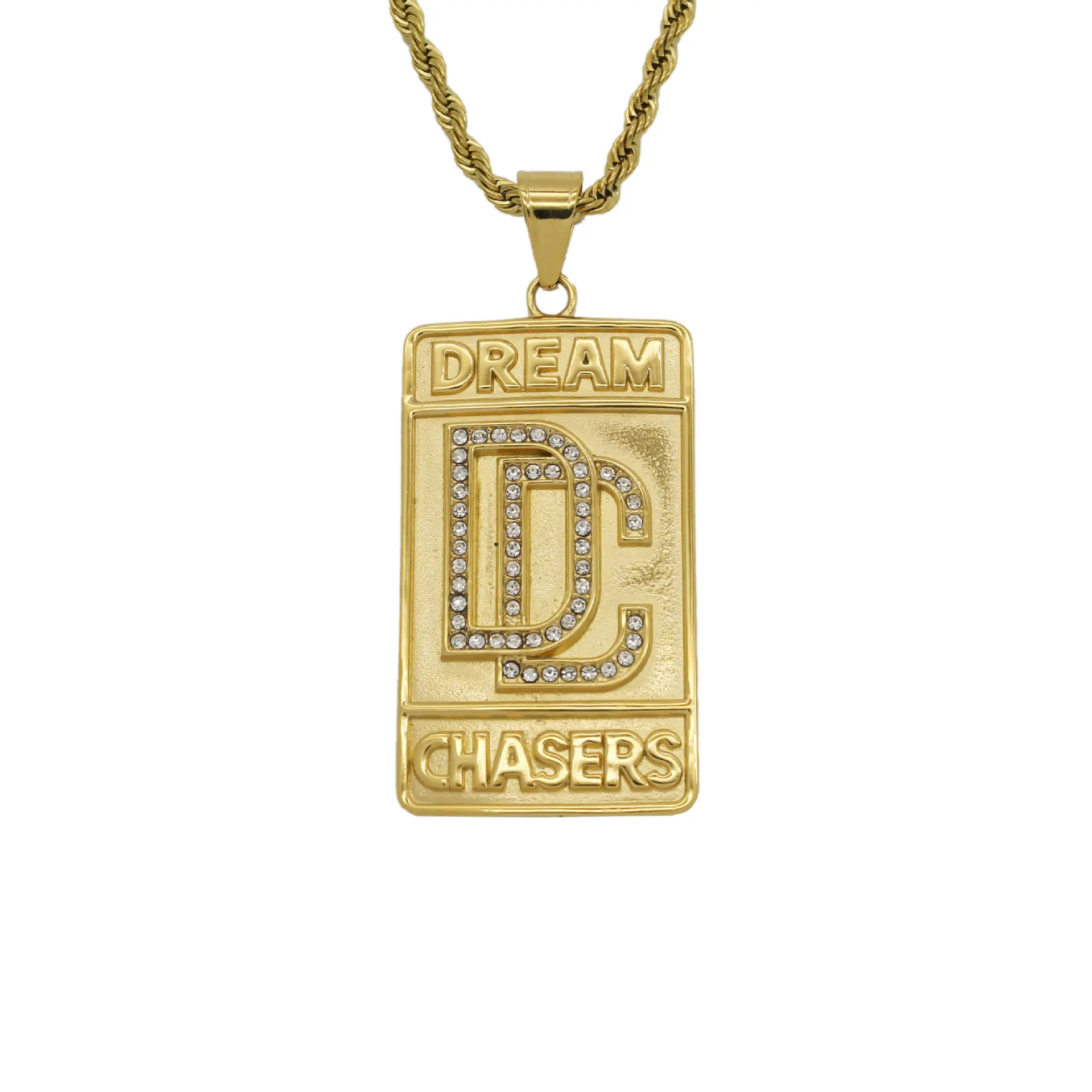 Duyizhao in acciaio inossidabile DC lettera ammirevole Dream Chaser Dog tag ciondolo per gioielli da uomo di lusso Hip Hop